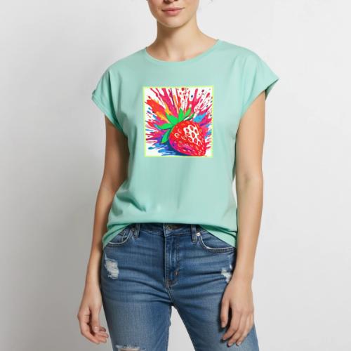 Splatter Strawberry Splash - Women's Premium Roll Up Sleeve T-Shirt