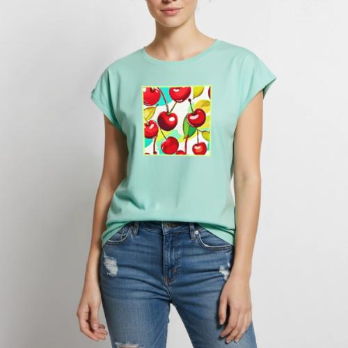 Vibrant Cherry Pattern - Women's Premium Roll Up Sleeve T-Shirt