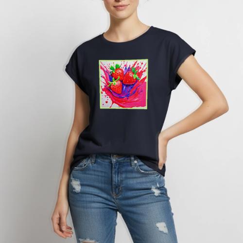 Vibrant Strawberry Splash - Women's Premium Roll Up Sleeve T-Shirt