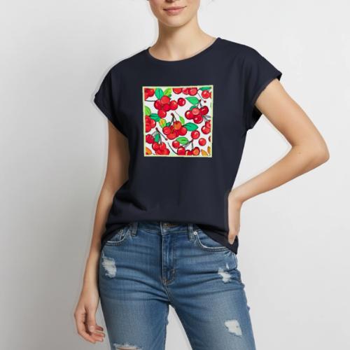 Cherry Pattern Design - Women's Premium Roll Up Sleeve T-Shirt