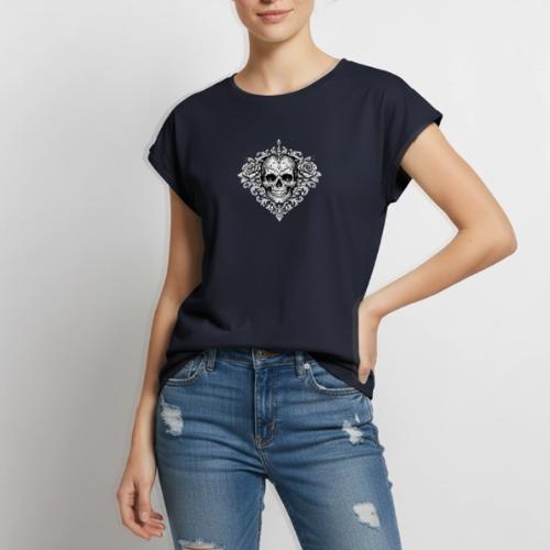 Gothic Filigree Skull - Women's Premium Roll Up Sleeve T-Shirt