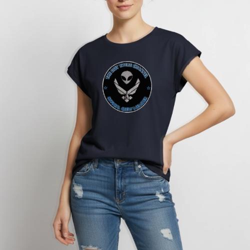 BlackOpsTransBigger1 FrontOnly with OTchan Back - Women's Premium Roll Up Sleeve T-Shirt
