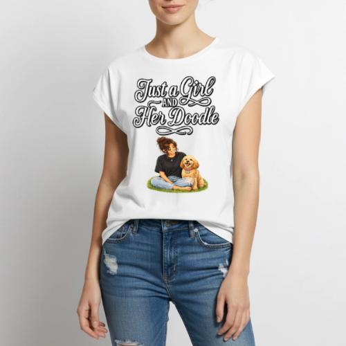 Just a Girl and Her Doodle | Dog Mom Design - Women's Premium Roll Up Sleeve T-Shirt