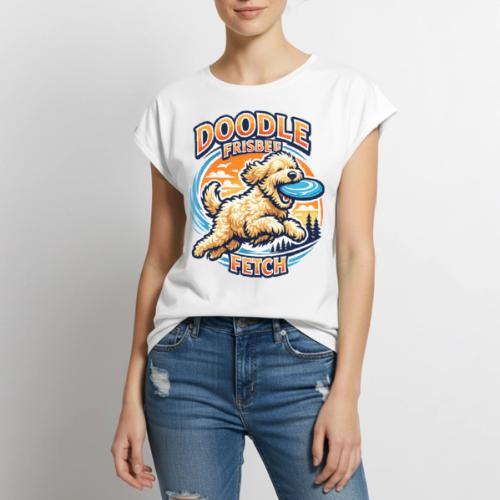Doodle Frisbee Fetch | Goldendoodle Dog Lover - Women's Premium Roll Up Sleeve T-Shirt