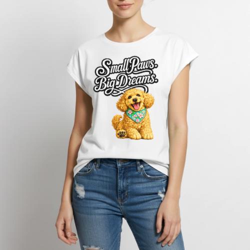 Small Paws Big Dreams Goldendoodle Puppy - Women's Premium Roll Up Sleeve T-Shirt