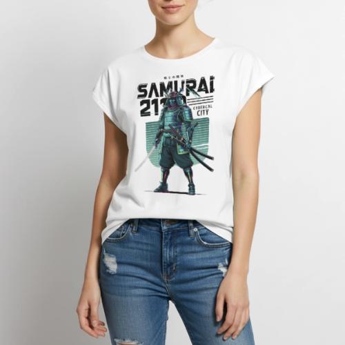 Cyber Samurai 2110: Glowing Katana Warrior - Women's Premium Roll Up Sleeve T-Shirt