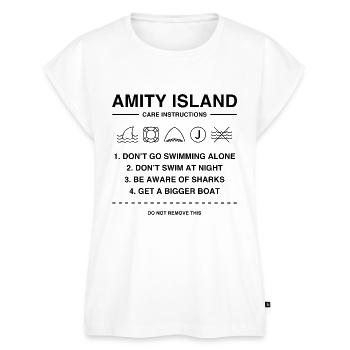 Jaws Amity Island Beach Instructions - T-shirt Premium Femme à Manches Retroussables - blanc - Devant - AI Model Female 180 light (180cm)