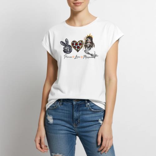 Peace, Love, & Mermaid - Women's Premium Roll Up Sleeve T-Shirt
