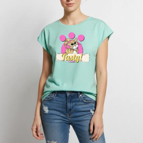 TomoTees Tasty - Women's Premium Roll Up Sleeve T-Shirt