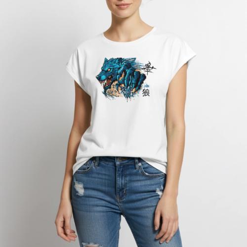 Blue Wolf Graffiti Street Art - Women's Premium Roll Up Sleeve T-Shirt