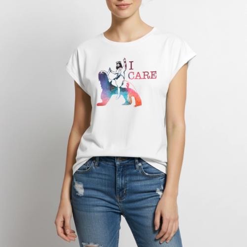 Jesus Cares Galaxy - Women's Premium Roll Up Sleeve T-Shirt