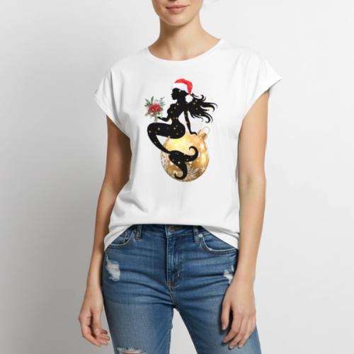 Merry Mermaid - Christmas Edition Design - Women's Premium Roll Up Sleeve T-Shirt