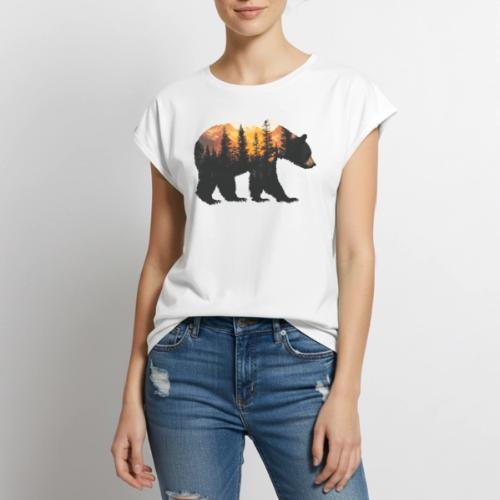 Bear: Sunset Guardian - Women's Premium Roll Up Sleeve T-Shirt