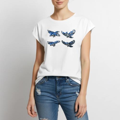 Silver Blue Jay Flight Stages - Women's Premium Roll Up Sleeve T-Shirt