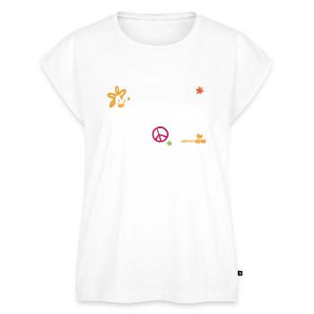 Woodstock Make Love Not War - T-shirt Premium Femme à Manches Retroussables - blanc - Devant - AI Model Female 180 light (180cm)