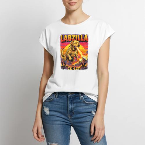 Labzilla Giant Yellow Labrador Monster Tee - Women's Premium Roll Up Sleeve T-Shirt