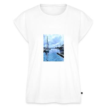 A Pier in Norway by Pamela Storch T shirt - Women's Premium Roll Up Sleeve T-Shirt - white - Front - AI Model Female 180 light (180cm)