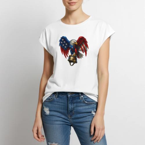 American Flag Bald Eagle - Helmet - Women's Premium Roll Up Sleeve T-Shirt