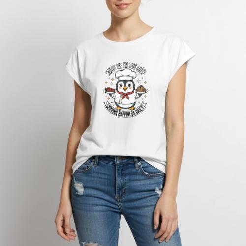 cute Penguin Chef-Funny Cartoon Daily Happiness - Women's Premium Roll Up Sleeve T-Shirt