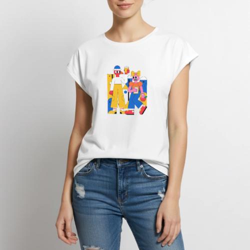 Bold Geometric Duo Pop Art - Women's Premium Roll Up Sleeve T-Shirt