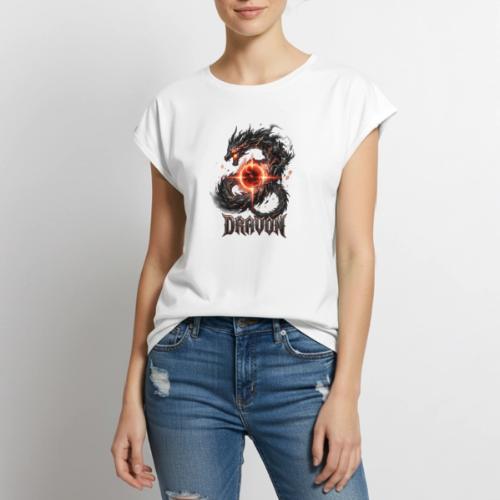 Dravon Fire Dragon Dark Fantasy Graphic T-Shirt - Women's Premium Roll Up Sleeve T-Shirt
