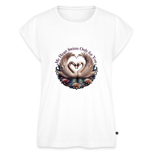 My Heart Swims Only for You Swan Heart T-Shirt - Women's Premium Roll Up Sleeve T-Shirt