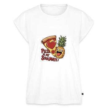 Pizza soulmate pun - Women's Premium Roll Up Sleeve T-Shirt - white - Front - AI Model Female 180 light (180cm)