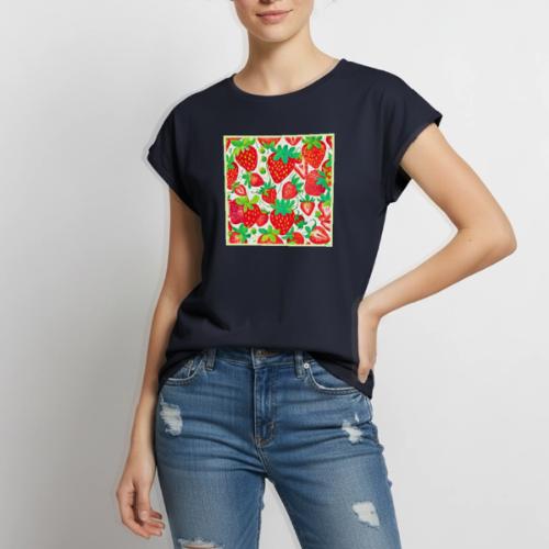 Strawberry Swirl Pattern - Women's Premium Roll Up Sleeve T-Shirt