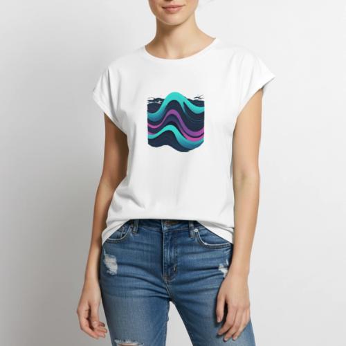 Abstract Wavy Ocean Pattern - Women's Premium Roll Up Sleeve T-Shirt