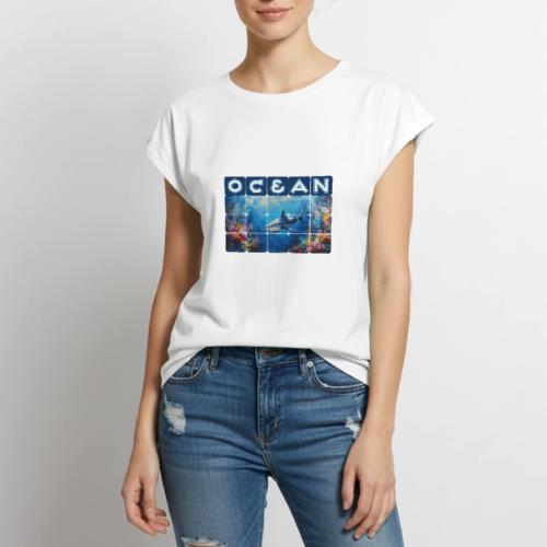 Ocean: Synthwave Shark - Women's Premium Roll Up Sleeve T-Shirt