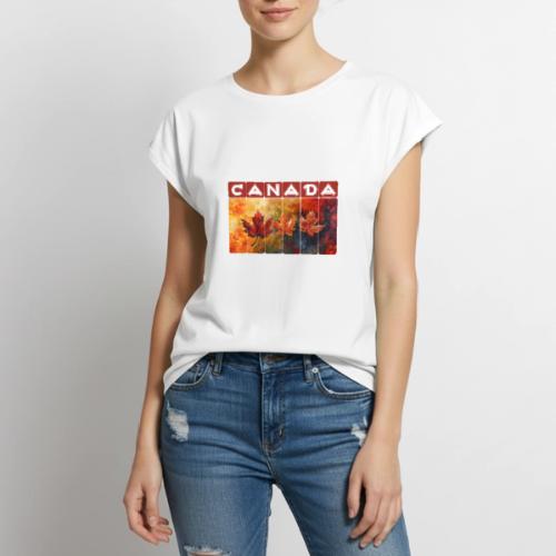 Painted Canada Leaves - Women's Premium Roll Up Sleeve T-Shirt