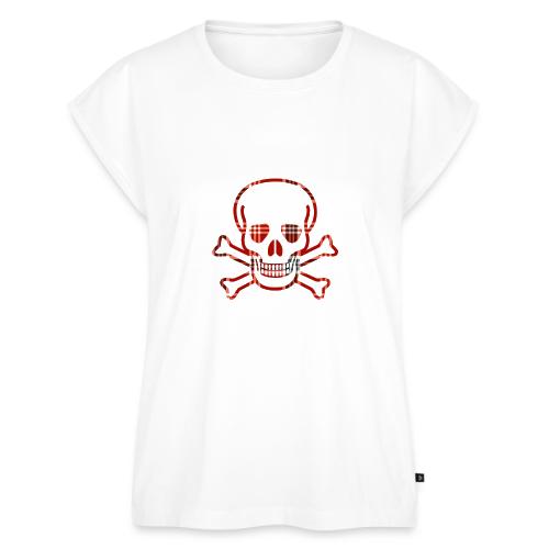 Skull & Cross Bones Red Plaid - Women's Premium Roll Up Sleeve T-Shirt