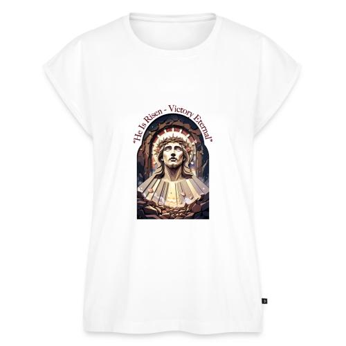 Easter He Is Risen Face of Christ T Shirt, Gift - Women's Premium Roll Up Sleeve T-Shirt