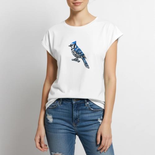 Silver Blue Jay on Perch - Women's Premium Roll Up Sleeve T-Shirt