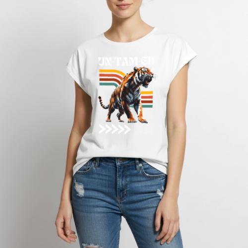 Unleash Your Wild Side: Fierce Tiger Print Design - Women's Premium Roll Up Sleeve T-Shirt