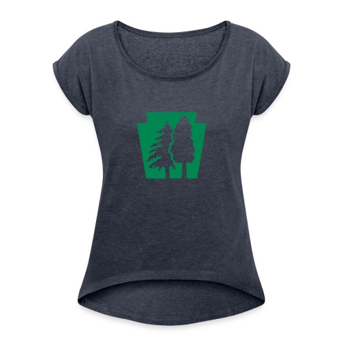 PA Keystone w/trees - Women's Roll Cuff T-Shirt