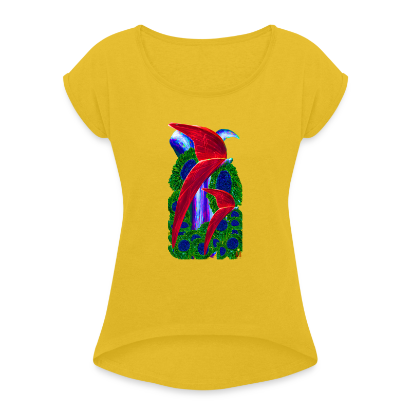 Butterfly Red - Women's Roll Cuff T-Shirt