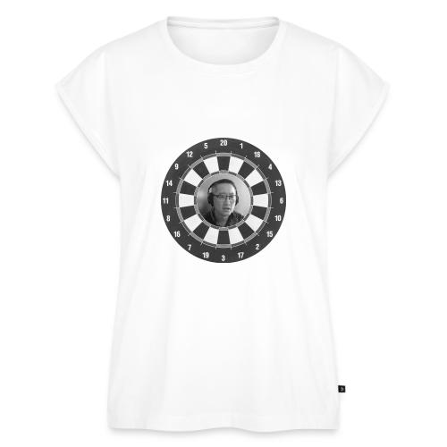 Producer Jay on Dartboard with Fusco Show back - Women's Premium Roll Up Sleeve T-Shirt