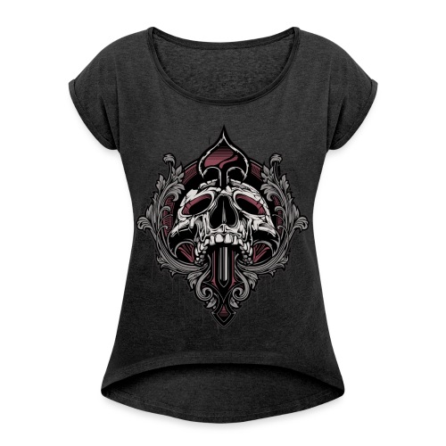Ornamental Skull Boxy T-Shirt - Women's Roll Cuff T-Shirt