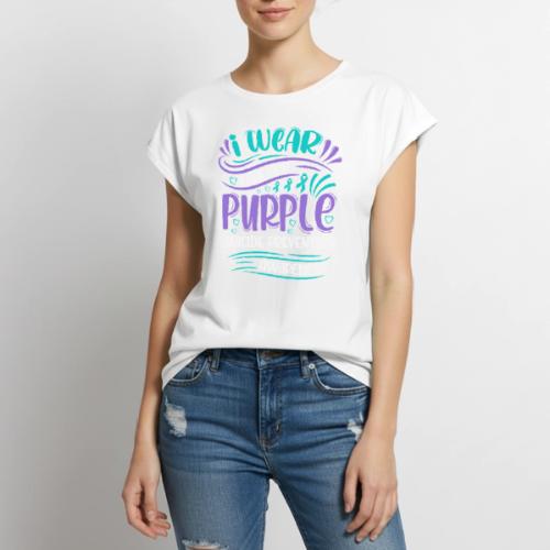 Wellness Collection - I Wear Purple & Teal - Women's Premium Roll Up Sleeve T-Shirt