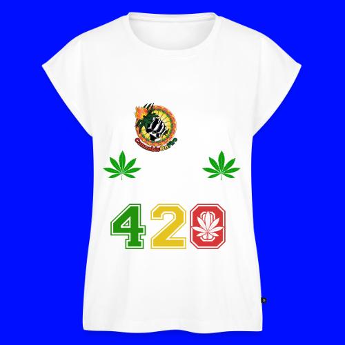 Joking 420 Organic Smoke Weed Marijuana Design - Women's Premium Roll Up Sleeve T-Shirt