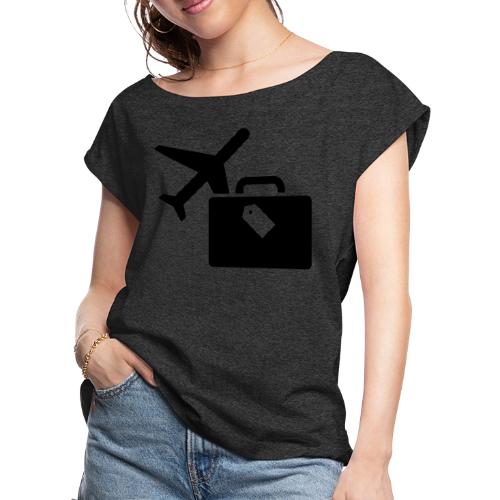 Airplane Luggage logo Icons Symbols Gift Shirt - Women's Roll Cuff T-Shirt
