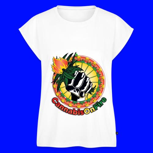 Whimsical 420 OnFire Time Weed Marijuana Design - Women's Premium Roll Up Sleeve T-Shirt