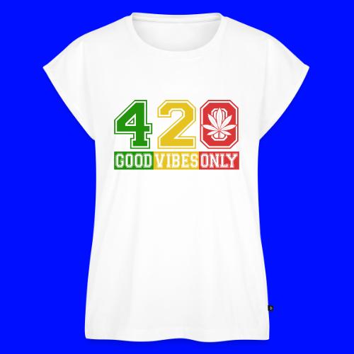 Witty 420 GoodVibes Herb Weed Marijuana Design - Women's Premium Roll Up Sleeve T-Shirt