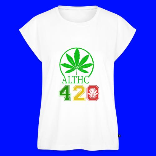 Silly 420 Healthy Herb Weed Marijuana Design - Women's Premium Roll Up Sleeve T-Shirt