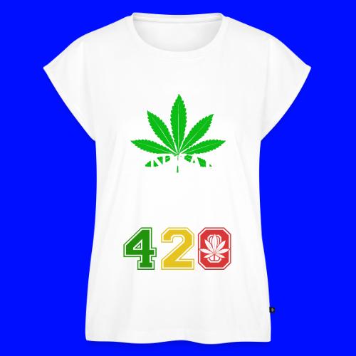 Joyous 420 Saving Herb Weed Marijuana Design - Women's Premium Roll Up Sleeve T-Shirt