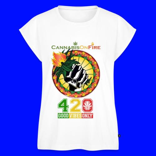 Charming Cannabis On Fire 420 Weed Marijuana - Women's Premium Roll Up Sleeve T-Shirt