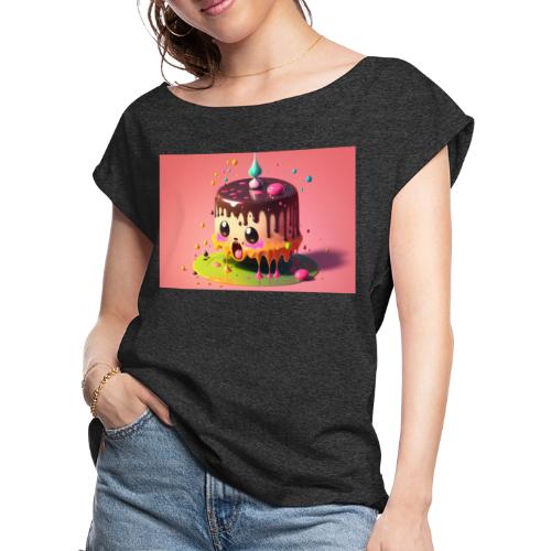 Cake Caricature - January 1st Psychedelic Desserts - Women's Roll Cuff T-Shirt