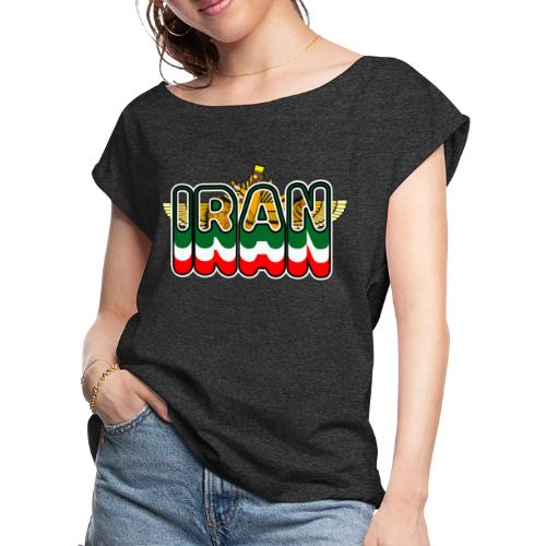 Iran Lion Sun Farvahar - Women's Roll Cuff T-Shirt
