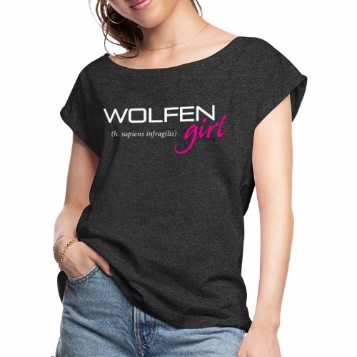 Wolfen Girl on Dark - Women's Roll Cuff T-Shirt